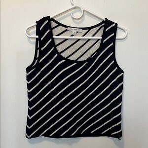 St. John Diagonal Striped Navy and White Tank Top
